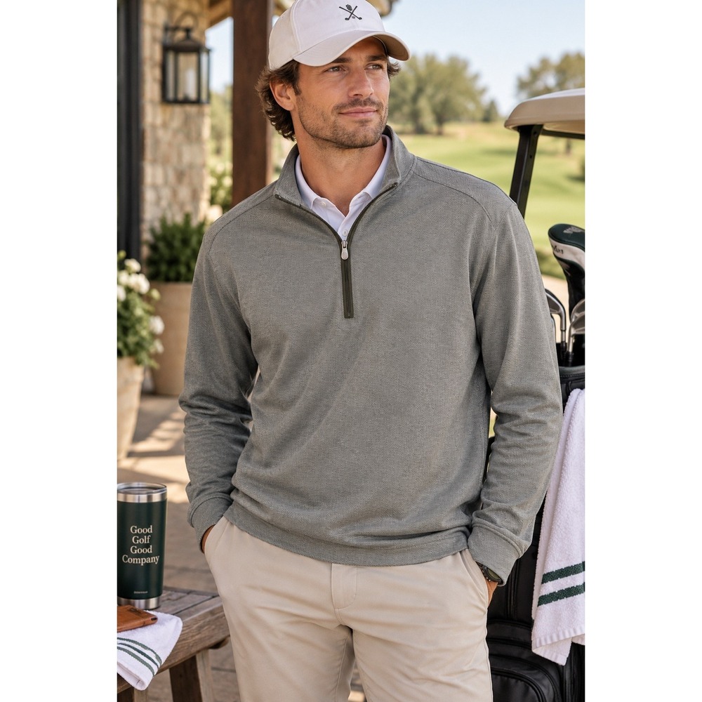 Johnnie-O Pullover Mens L Gray Quarter Zip Top Shelf Golf Sporty Preppy Sweater